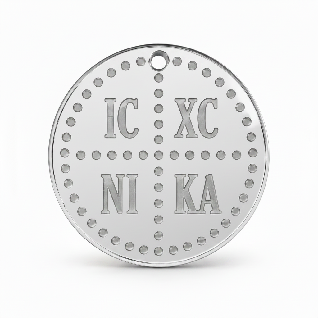 Ασημί  κρεμαστό κωνσταντινάτο IC XC NI KA 25 mm από plexiglass καθρέφτη – So Cute Cut