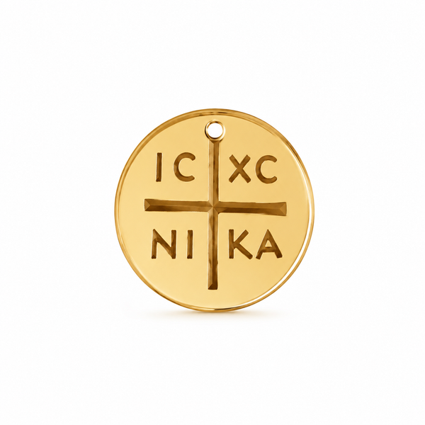 Χρυσό στρογγυλό κωνσταντινάτο IC XC NI KA από plexiglass καθρέφτη – So Cute Cut