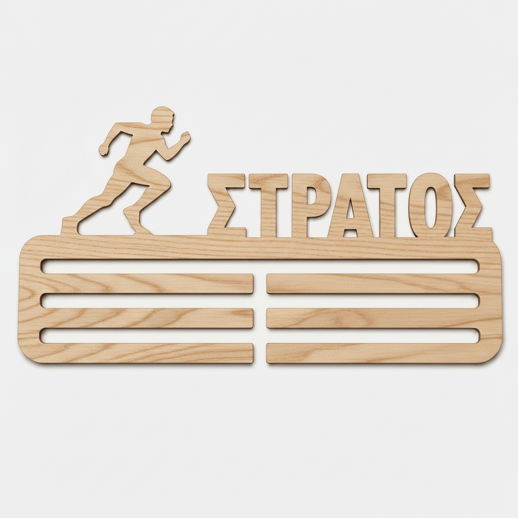 Προσωποποιημένη ξύλινη κρεμάστρα μεταλλίων τρεξίματος με ελληνικό όνομα