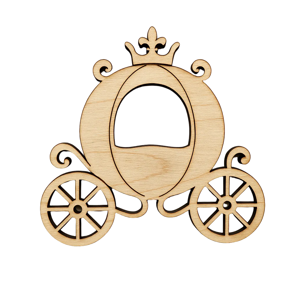 Ξύλινο βασιλικό καροτσάκι με στέμμα και κομψές ρόδες, κομμένο με laser από φυσικό κόντρα πλακέ σημύδας
