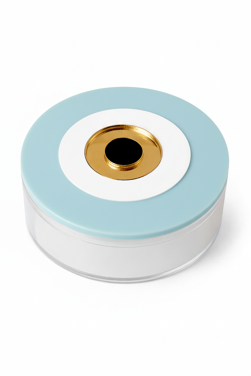 στρογγυλό κουτί πλεξιγκλάς με layered μάτι και διάφανο σώμα σε minimal σχεδιασμό