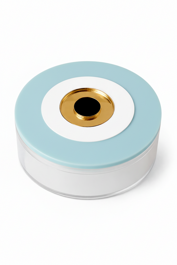 στρογγυλό κουτί πλεξιγκλάς με layered μάτι και διάφανο σώμα σε minimal σχεδιασμό