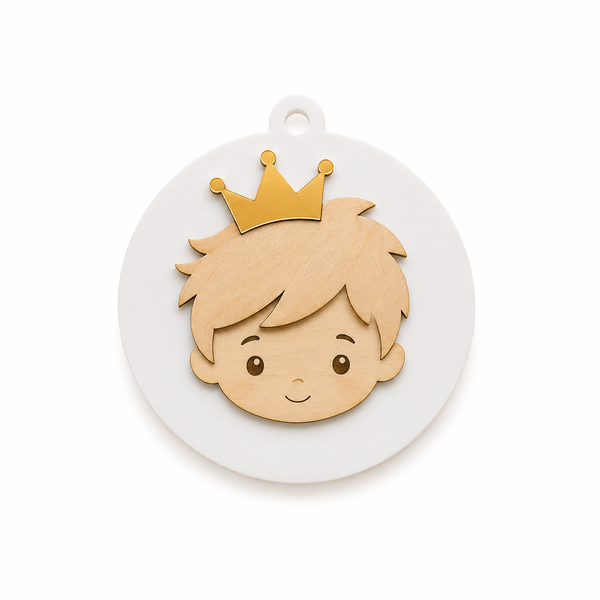 Στρογγυλό κρεμαστό στοιχείο Little Prince με ανάγλυφη φιγούρα για μπομπονιέρες βάπτισης, λαμπάδες και DIY δημιουργίες.