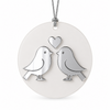 Love Birds στοιχείο μπομπονιέρας γάμου από λευκό πλεξιγκλάς με ασημί καθρέφτη και δυνατότητα χάραξης μονογραμμάτων