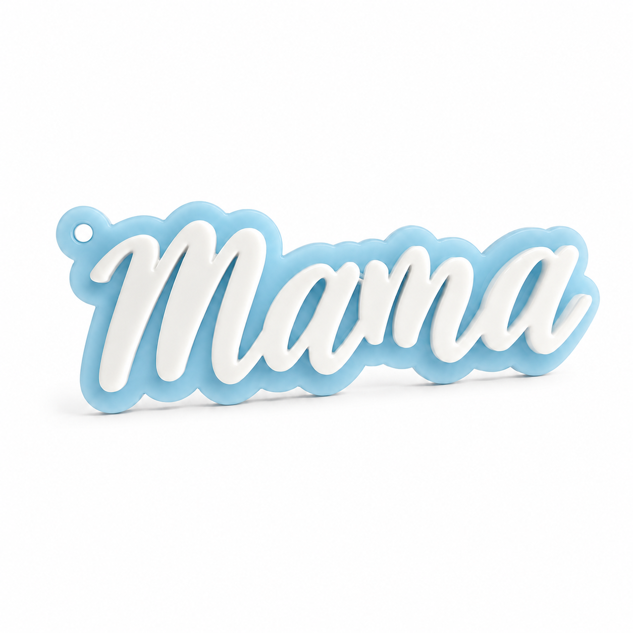 Ακρυλικό στοιχείο Mama 10x4cm από πλεξιγκλάς με λευκή ανάγλυφη επιγραφή για μπρελόκ, charms τσάντας και χειροποίητες κατασκευές So Cute Cut.