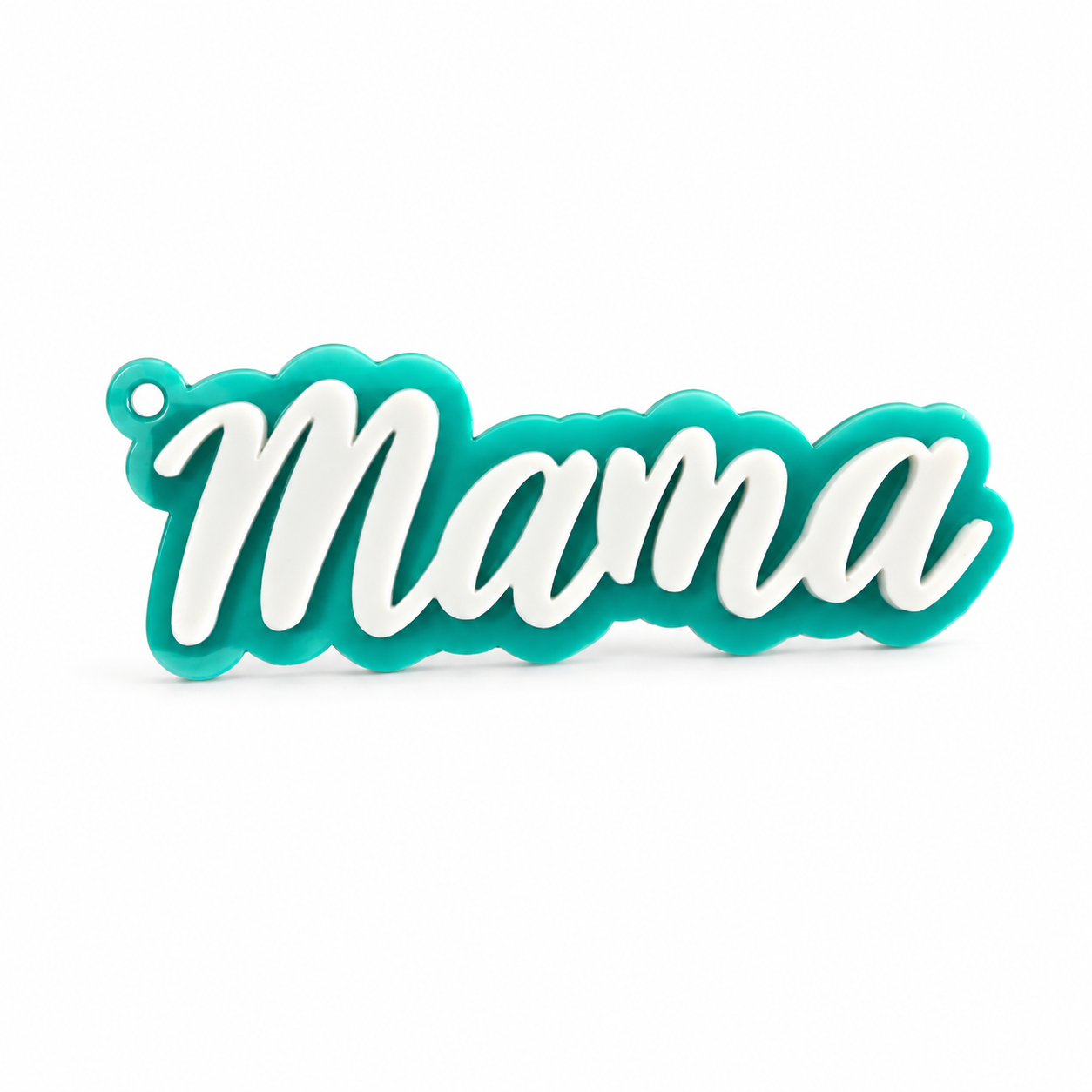 Ακρυλικό στοιχείο Mama 10x4cm από πλεξιγκλάς με λευκή ανάγλυφη επιγραφή για μπρελόκ, charms τσάντας και χειροποίητες κατασκευές So Cute Cut.