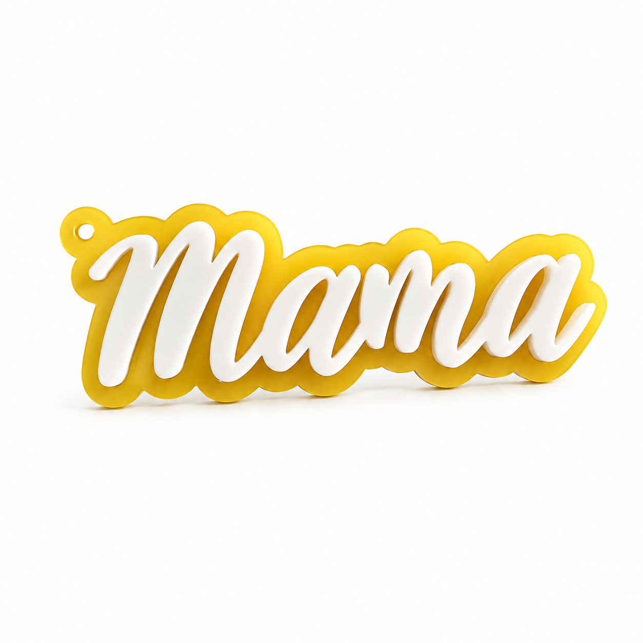 Ακρυλικό στοιχείο Mama 10x4cm από πλεξιγκλάς με λευκή ανάγλυφη επιγραφή για μπρελόκ, charms τσάντας και χειροποίητες κατασκευές So Cute Cut.