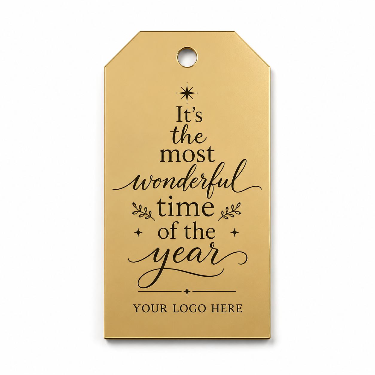 Matte gold χριστουγεννιάτικο tag με μαύρη χάραξη ευχής και χώρο για λογότυπο, για εταιρικά δώρα και καλάθια, so cute cut
