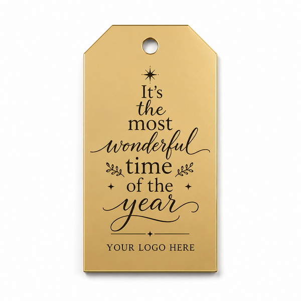 Matte gold χριστουγεννιάτικο tag με μαύρη χάραξη ευχής και χώρο για λογότυπο, για εταιρικά δώρα και καλάθια, so cute cut