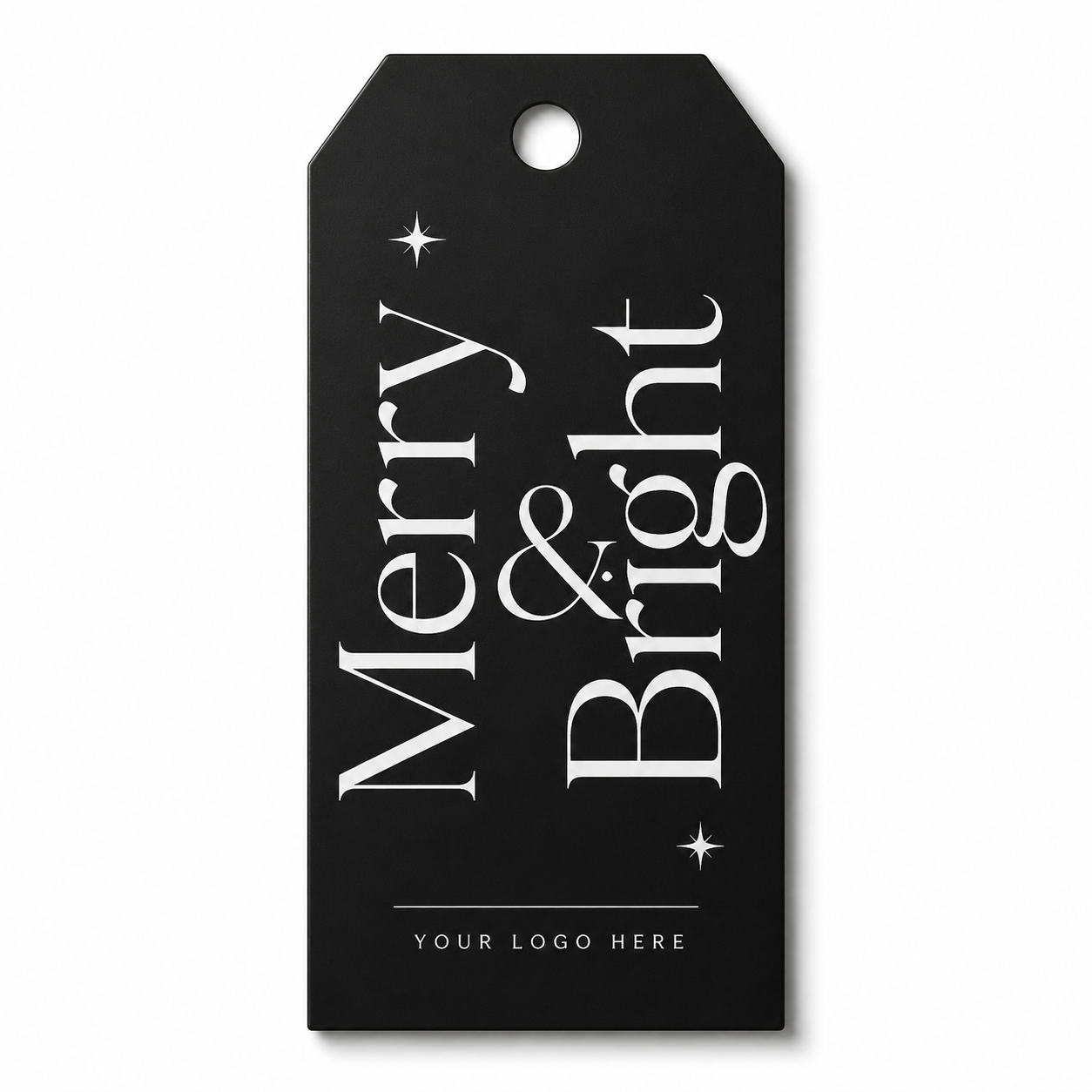 Μαύρο χριστουγεννιάτικο gift tag Merry & Bright με λευκή χάραξη και χώρο για λογότυπο, για εταιρικά δώρο και καλάθια, So Cute Cut