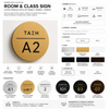 Modern round engraved classroom and room sign made from two-layer acrylic for schools and educational spaces by So Cute Cut
