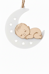 Φεγγαράκι με μωρό από λευκό plexiglass και ξύλο σημύδα για μπομπονιέρες βάπτισης So Cute Cut