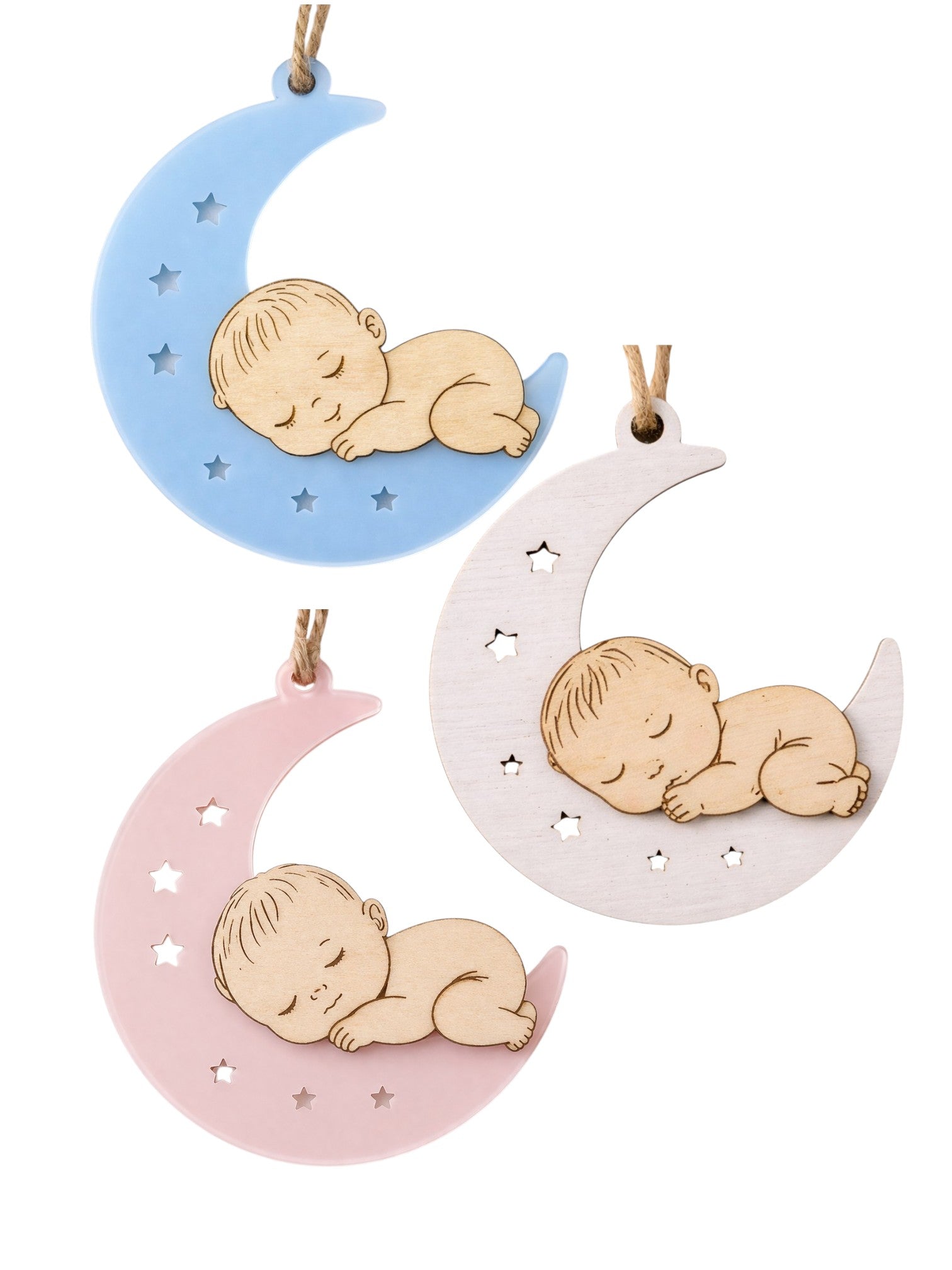 Σετ φεγγαράκια με μωρό σε ξύλο και plexiglass σε ροζ και γαλάζιο χρώμα για μπομπονιέρες βάπτισης, So Cute Cut