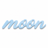 Διακοσμητική επιγραφή Moon σε script γραμματοσειρά από πλεξιγκλάς, MDF ή καθρέφτη σε λευκό φόντο για παιδική διακόσμηση, βάπτιση και DIY δημιουργίες.