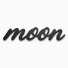 Διακοσμητική επιγραφή Moon σε script γραμματοσειρά από πλεξιγκλάς, MDF ή καθρέφτη σε λευκό φόντο για παιδική διακόσμηση, βάπτιση και DIY δημιουργίες.