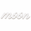 Διακοσμητική επιγραφή Moon σε script γραμματοσειρά από πλεξιγκλάς, MDF ή καθρέφτη σε λευκό φόντο για παιδική διακόσμηση, βάπτιση και DIY δημιουργίες.