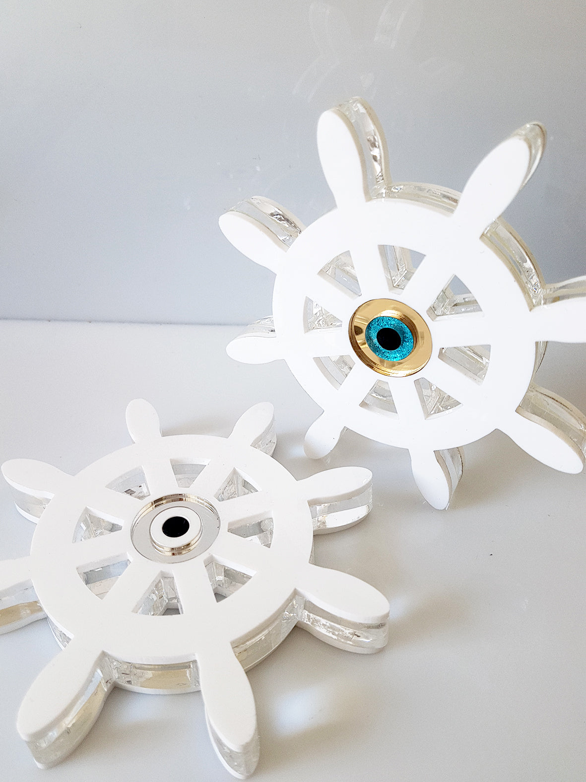 Ναυτικό γούρι τιμόνι από πλεξιγκλάς με μάτι καθρέφτη 11 εκ επιτραπέζιο διακοσμητικό, So Cute Cut