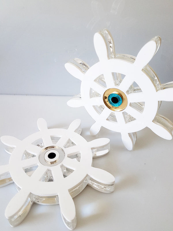 Ναυτικό γούρι τιμόνι από πλεξιγκλάς με μάτι καθρέφτη 11 εκ επιτραπέζιο διακοσμητικό, So Cute Cut