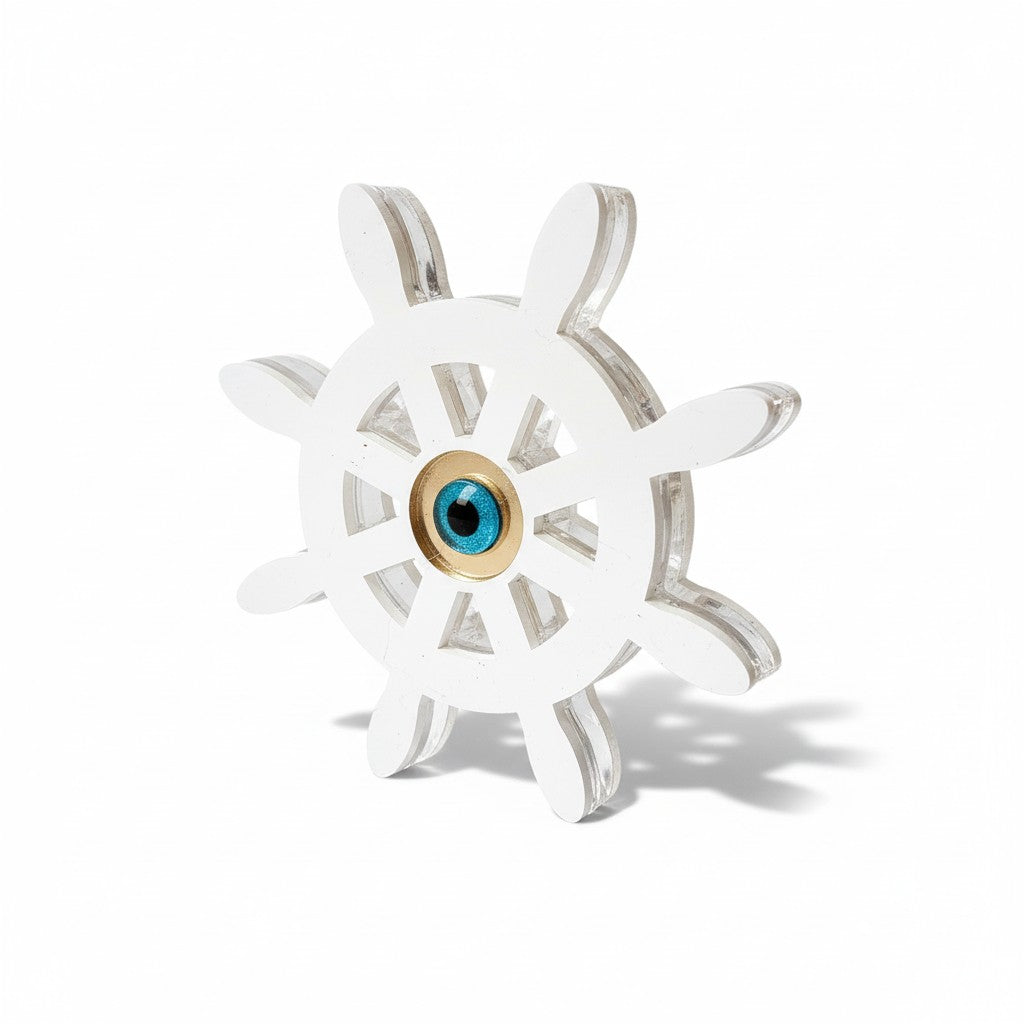 Ναυτικό γούρι τιμόνι από πλεξιγκλάς με μάτι καθρέφτη 11 εκ επιτραπέζιο διακοσμητικό, So Cute Cut