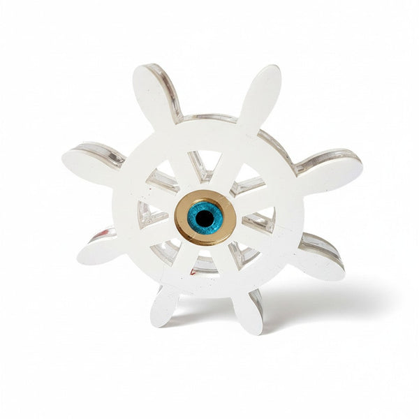 Ναυτικό γούρι τιμόνι από πλεξιγκλάς με μάτι καθρέφτη 11 εκ επιτραπέζιο διακοσμητικό, So Cute Cut