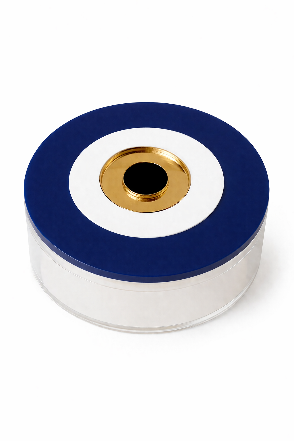 στρογγυλό κουτί πλεξιγκλάς με layered μάτι και διάφανο σώμα σε minimal σχεδιασμό