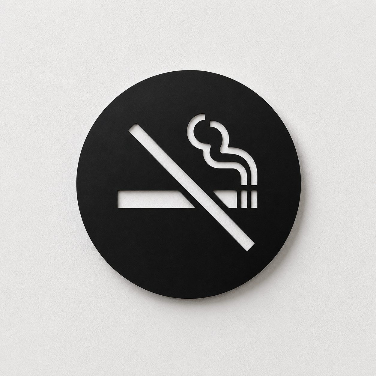 Round engraved No Smoking symbol sign made from two-layer acrylic by So Cute Cut