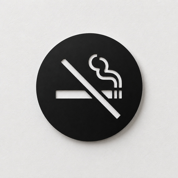 Round engraved No Smoking symbol sign made from two-layer acrylic by So Cute Cut