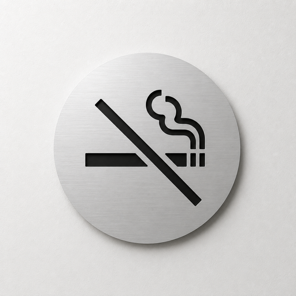 Round engraved No Smoking symbol sign made from two-layer acrylic by So Cute Cut