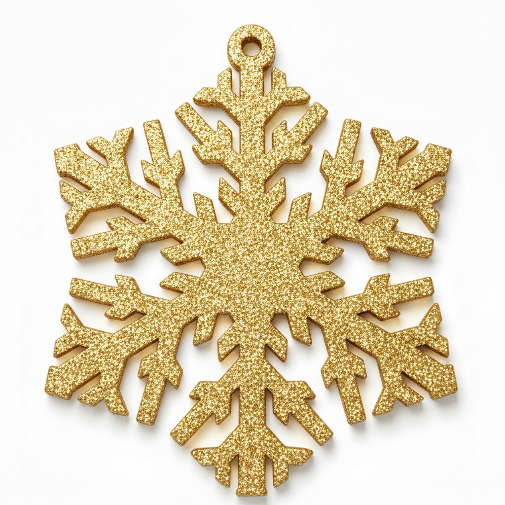 Nordic Crystal laser cut snowflake hanging shape in glitter gold acrylic by So Cute Cut