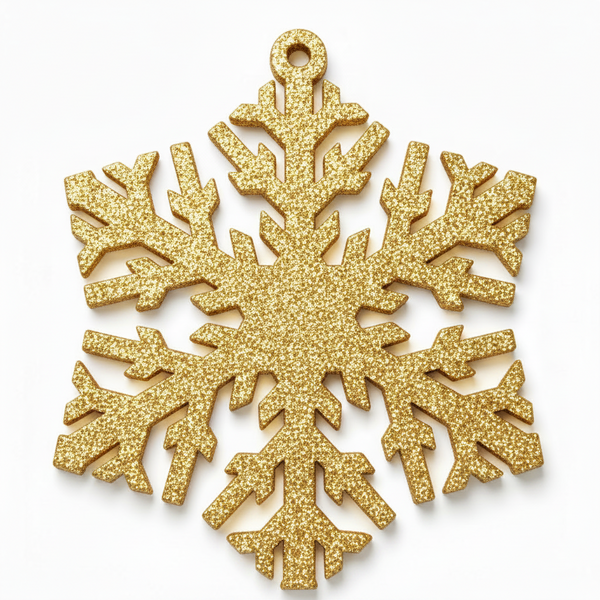 Nordic Crystal laser cut snowflake hanging shape in glitter gold acrylic by So Cute Cut