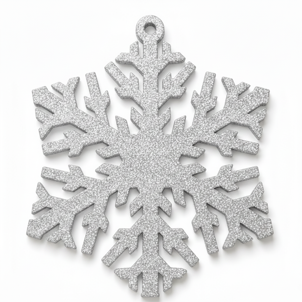 Nordic Crystal laser cut snowflake hanging shape in glitter silver acrylic by So Cute Cut