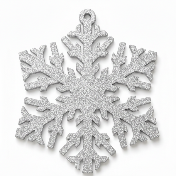 Nordic Crystal laser cut snowflake hanging shape in glitter silver acrylic by So Cute Cut