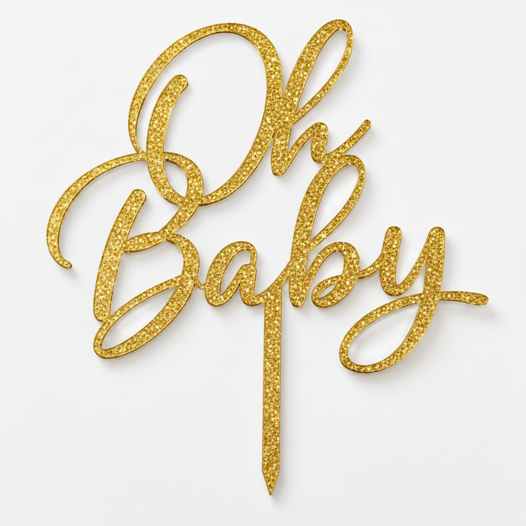 Oh Baby topper από πλεξιγκλάς σε χρυσό καθρέφτη, ασημί καθρέφτη και glitter αποχρώσεις για τούρτες baby shower και βάπτισης