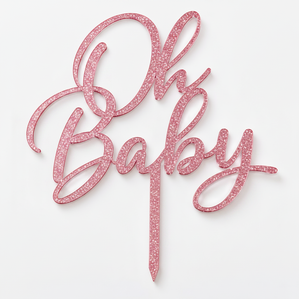 Oh Baby topper από πλεξιγκλάς σε χρυσό καθρέφτη, ασημί καθρέφτη και glitter αποχρώσεις για τούρτες baby shower και βάπτισης