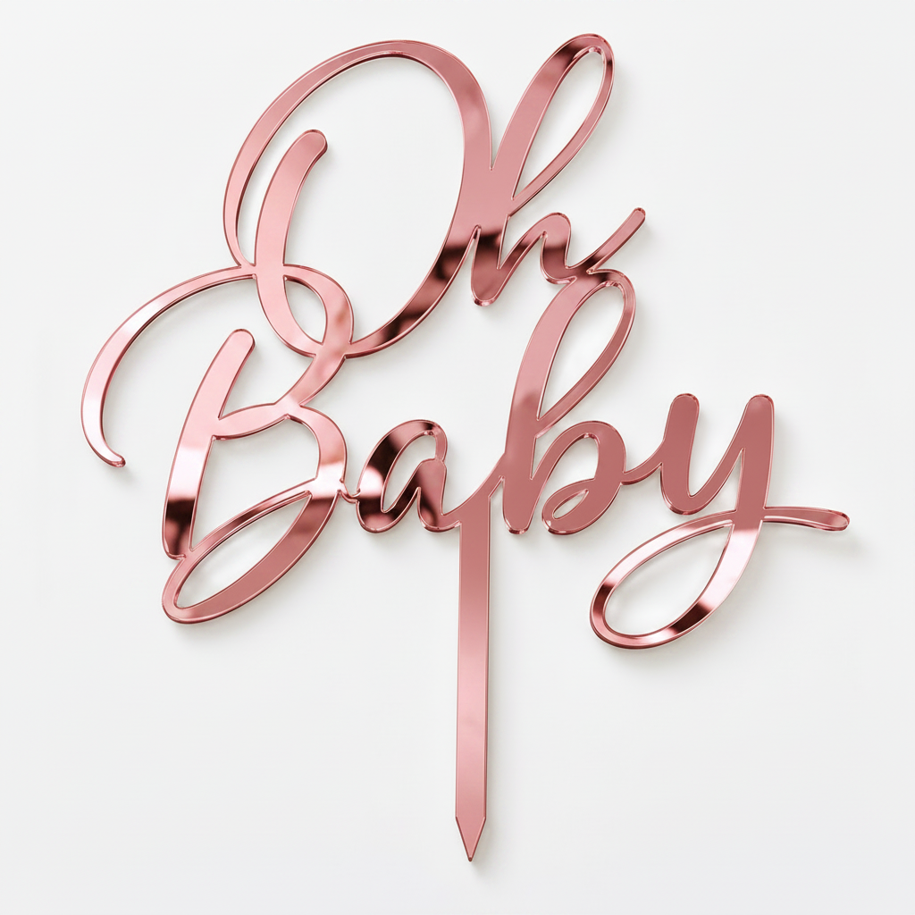 Oh Baby topper από πλεξιγκλάς σε χρυσό καθρέφτη, ασημί καθρέφτη και glitter αποχρώσεις για τούρτες baby shower και βάπτισης