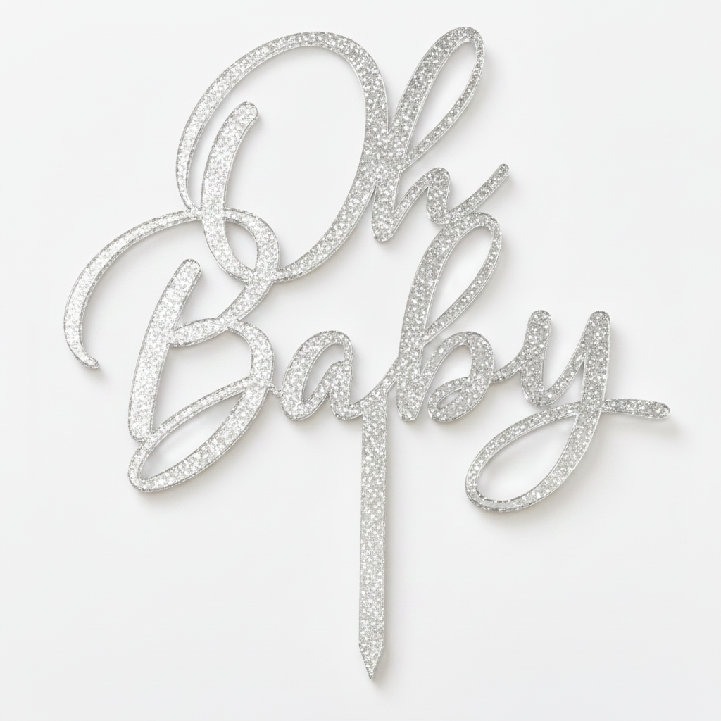 Oh Baby topper από πλεξιγκλάς σε χρυσό καθρέφτη, ασημί καθρέφτη και glitter αποχρώσεις για τούρτες baby shower και βάπτισης