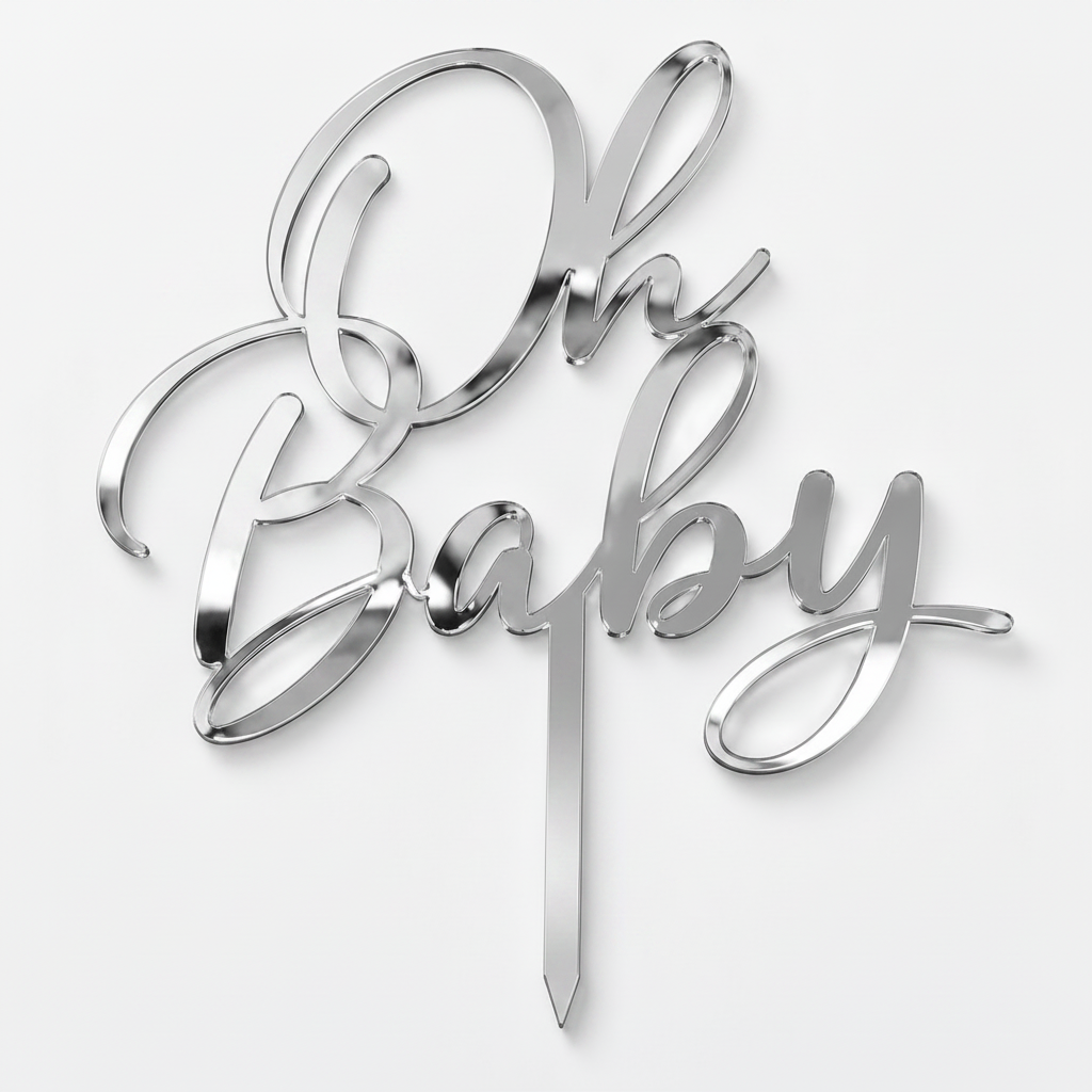 Oh Baby topper από πλεξιγκλάς σε χρυσό καθρέφτη, ασημί καθρέφτη και glitter αποχρώσεις για τούρτες baby shower και βάπτισης