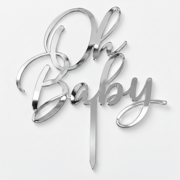 Oh Baby topper από πλεξιγκλάς σε χρυσό καθρέφτη, ασημί καθρέφτη και glitter αποχρώσεις για τούρτες baby shower και βάπτισης