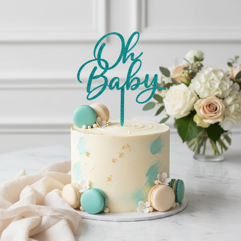 Oh Baby topper από πλεξιγκλάς σε χρυσό καθρέφτη, ασημί καθρέφτη και glitter αποχρώσεις για τούρτες baby shower και βάπτισης