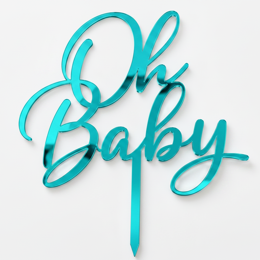 Oh Baby topper από πλεξιγκλάς σε χρυσό καθρέφτη, ασημί καθρέφτη και glitter αποχρώσεις για τούρτες baby shower και βάπτισης