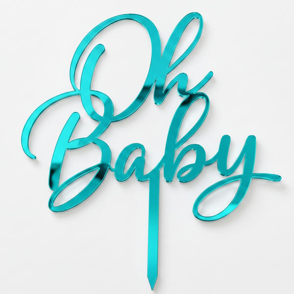 Oh Baby topper από πλεξιγκλάς σε χρυσό καθρέφτη, ασημί καθρέφτη και glitter αποχρώσεις για τούρτες baby shower και βάπτισης