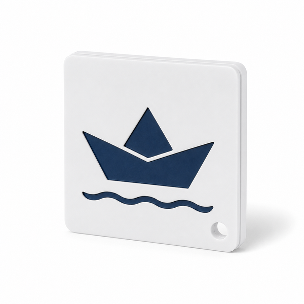 Minimal διπλό ακρυλικό στοιχείο paper boat 5cm για μπομπονιέρα βάπτισης σε λευκό και navy ή κόκκινο πλεξιγκλάς by So Cute Cut