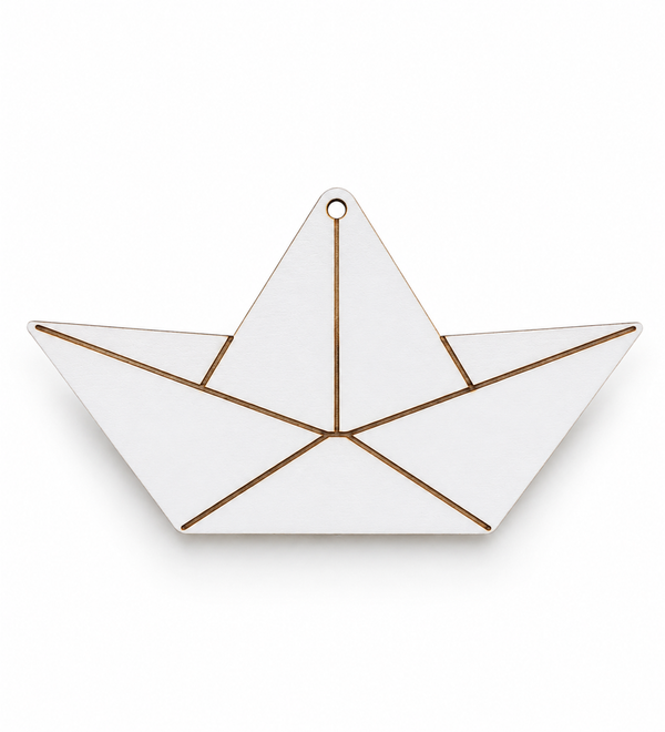 Paper Boat Origami διακοσμητικό στοιχείο από ξύλο και ακρυλικό με laser χάραξη για DIY και μπομπονιέρες | So Cute Cut