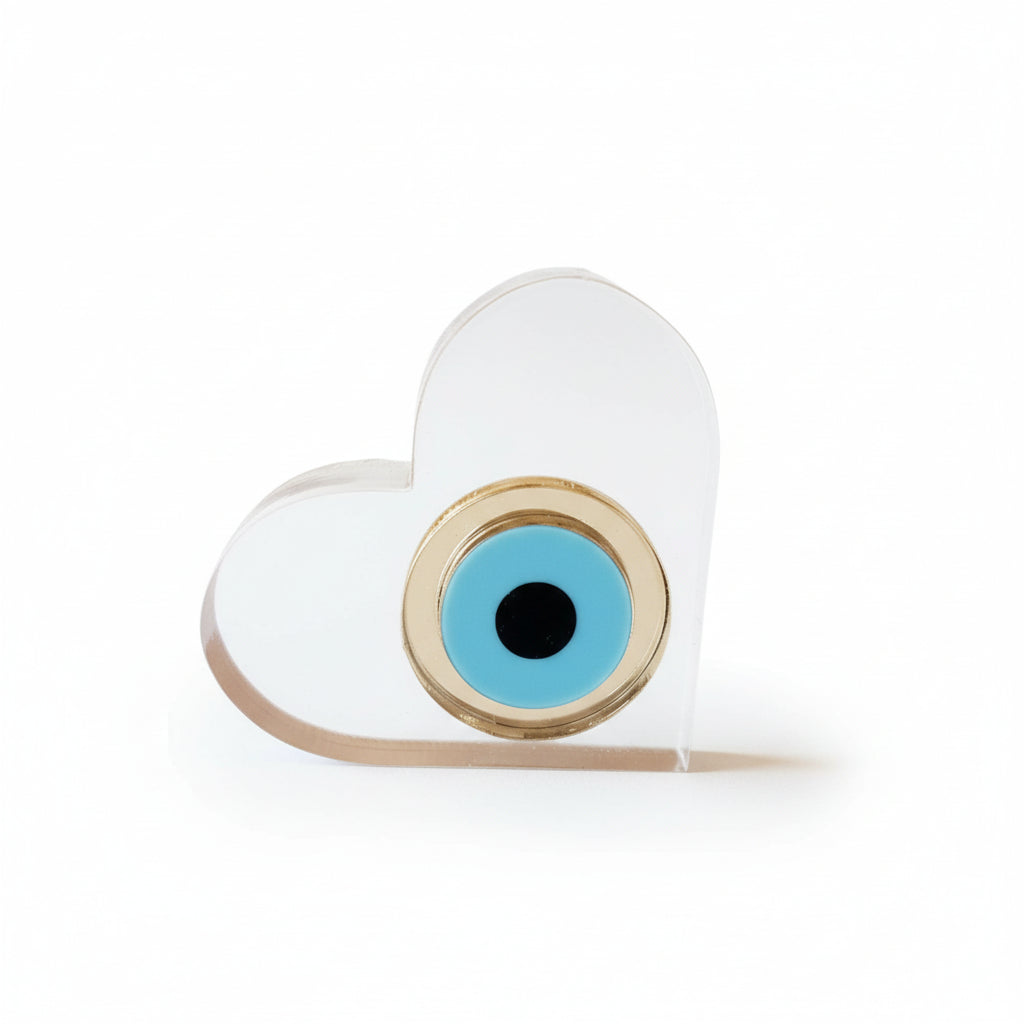 Επιτραπέζιο plexiglass στοιχείο καρδιά 4,5x5cm με μάτι από χρυσό καθρέφτη – So Cute Cut