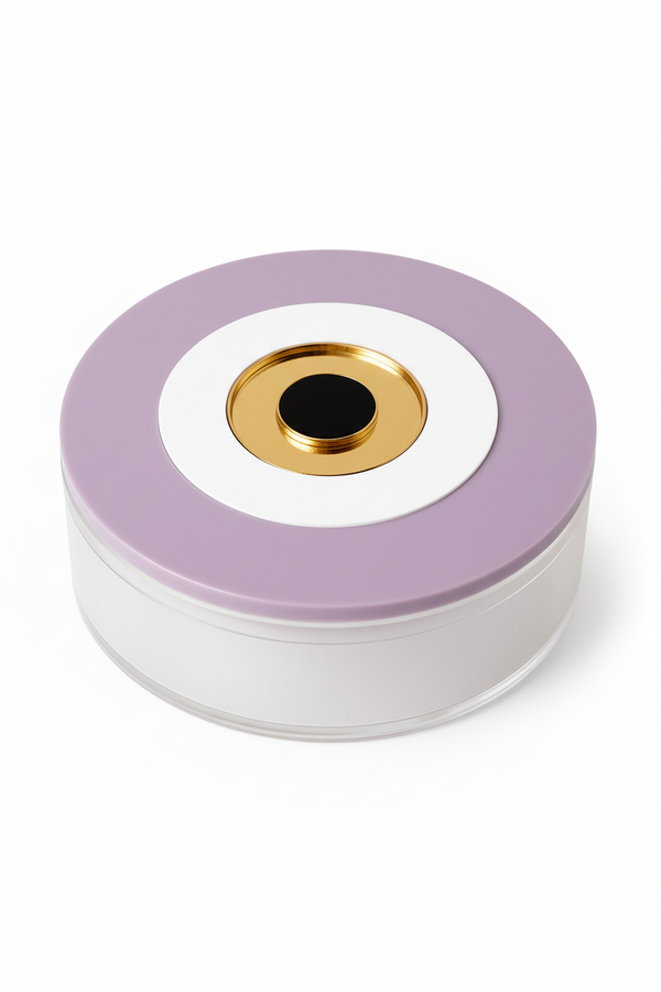 στρογγυλό κουτί πλεξιγκλάς με layered μάτι και διάφανο σώμα σε minimal σχεδιασμό