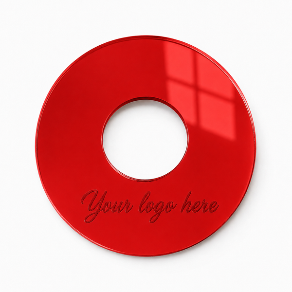 Mirror plexiglass κυκλικό κρεμαστό στοιχείο 10cm με χάραξη λογοτύπου, διαθέσιμο σε χρυσό, ασημί και κόκκινο καθρέφτη από το So Cute Cut.