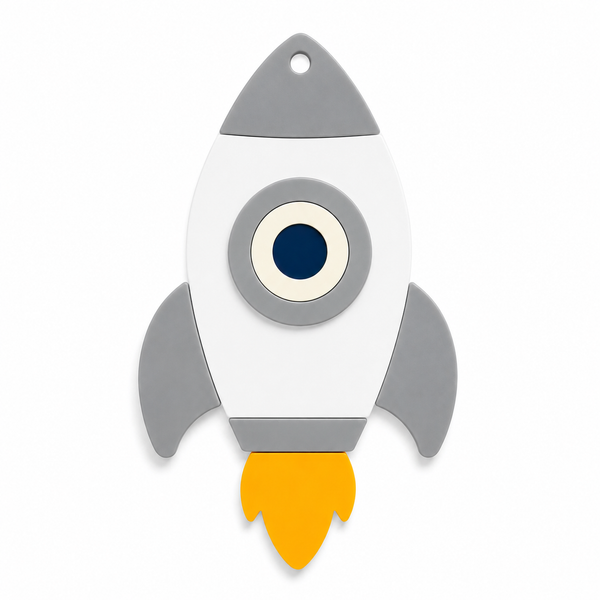 Κρεμαστό διαστημόπλοιο Rocket Eye από λευκό και χρωματιστό πλεξιγκλάς με τρύπα ανάρτησης για μπομπονιέρες βάπτισης, πασχαλινές λαμπάδες και DIY δημιουργίες.