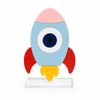 Αυτοστηριζόμενο διακοσμητικό Rocket Eye από πλεξιγκλάς με λευκή πλάτη, πολύχρωμα επίπεδα και διάφανη βάση για θεματική βάπτιση Διάστημα.