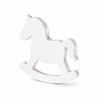 Minimal layered plexiglass rocking horse decor in white and transparent acrylic with optional evil eye detail in gold, pastel blue or baby pink by So Cute Cut