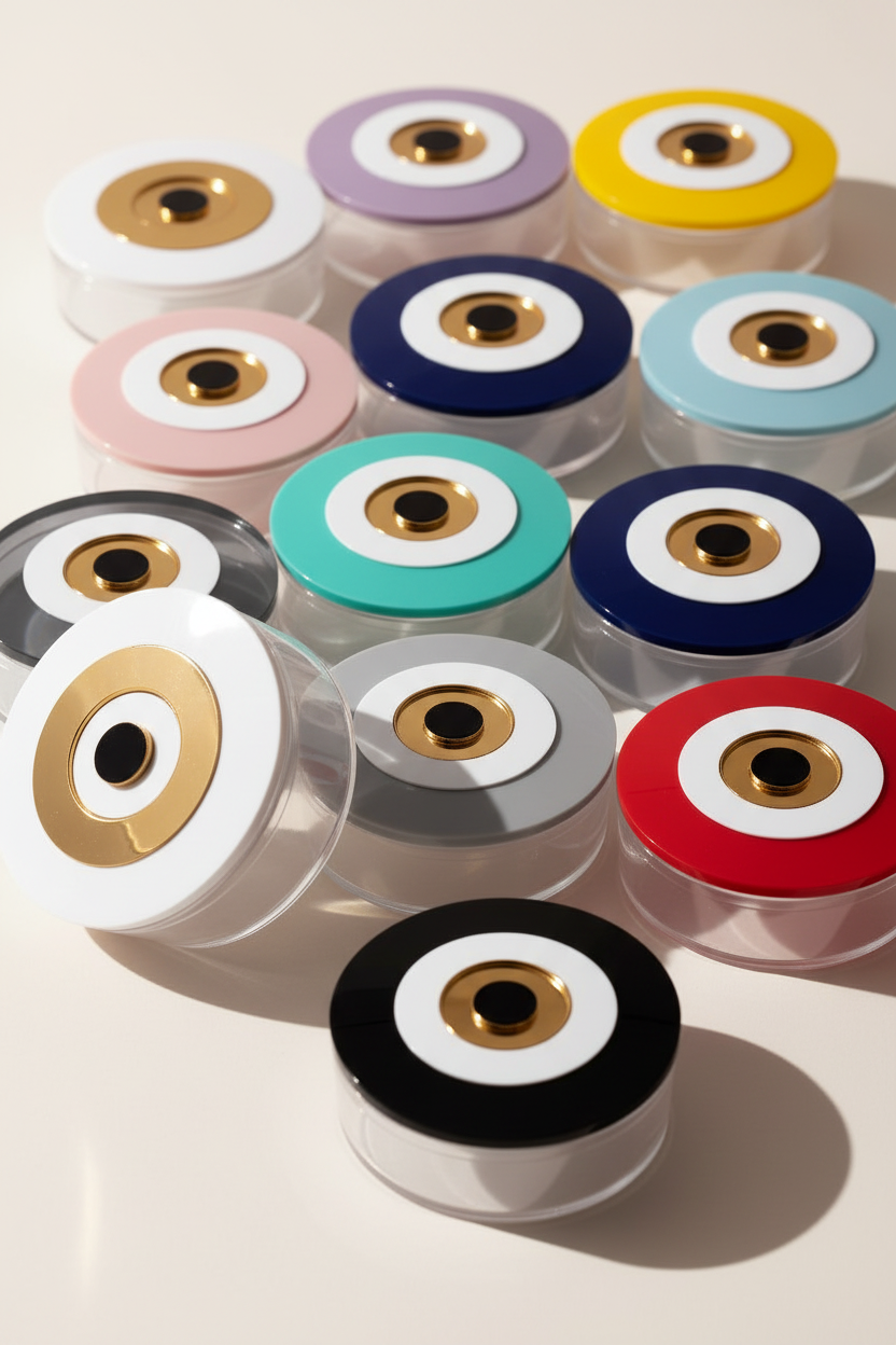 Πλεξιγκλάς στρογγυλό κουτί με μάτι σε χρωματικές παραλλαγές για μπομπονιέρα ή αποθήκευση, So Cute Cut